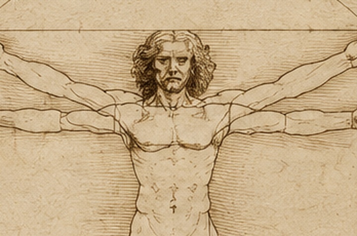 Cropped Vitruvian Man drawing by Leonardo da Vinci